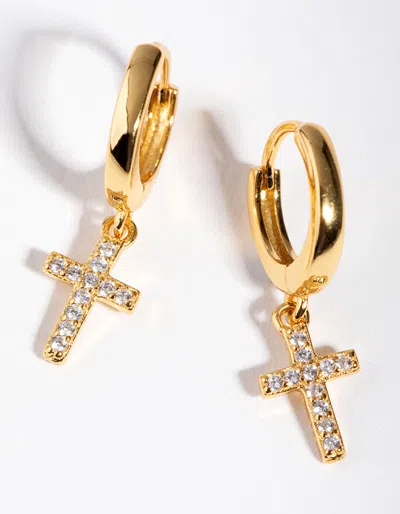 Lovisa Gold Plated Sterling Silver Cubic Zirconia Cross Huggie Earrings