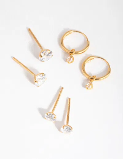 Lovisa Gold Plated Sterling Silver Cubic Zirconia Stud And Hoop 3-pack Earring
