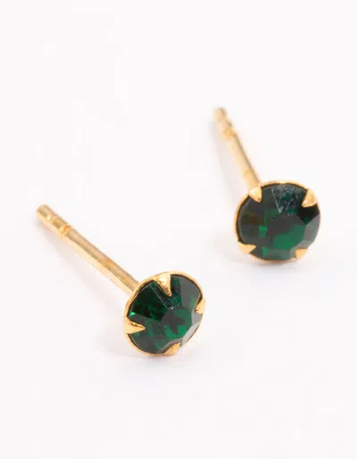 Lovisa Gold Plated Sterling Silver Diamante Stud Earrings 4mm In Green