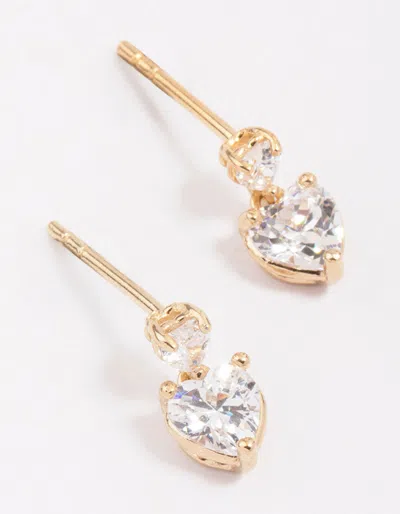 Lovisa Gold Plated Sterling Silver Heart Cubic Zirconia Stud Earrings Premium Gold Plated On 925 Sterling S In Multi