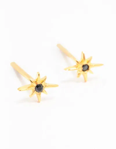 Lovisa Gold Plated Sterling Silver Mini Starburst Stud Earrings In Black