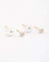 Lovisa Gold Plated Sterling Silver Pearl & Cubic Zirconia Stud Earring Pack In Gold
