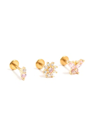 Lovisa Gold Plated Surgical Steel Butterfly & Flower Flatbacks 3-pack