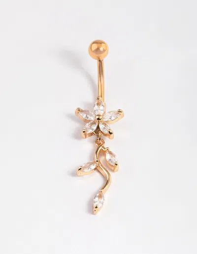 Lovisa Gold Plated Surgical Steel Cubic Zirconia Flower Drop Belly Ring