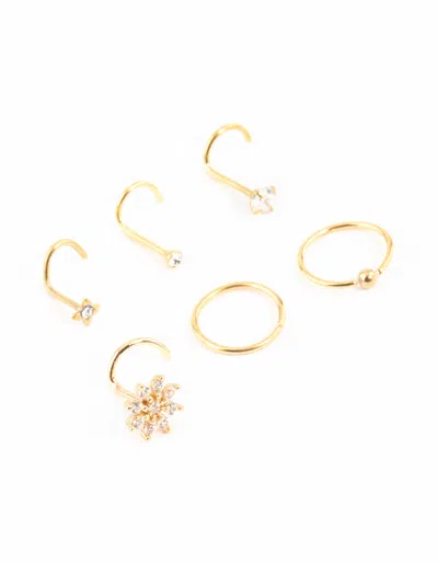Lovisa Gold Plated Surgical Steel Cubic Zirconia Flower Nose Ring & Stud 6-pack