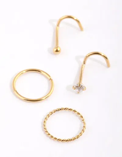 Lovisa Gold Plated Surgical Steel Diamante Twisted Nose Ring Pack