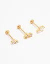 Lovisa Gold Plated Surgical Steel Double Baguette Flat Back 3-pack