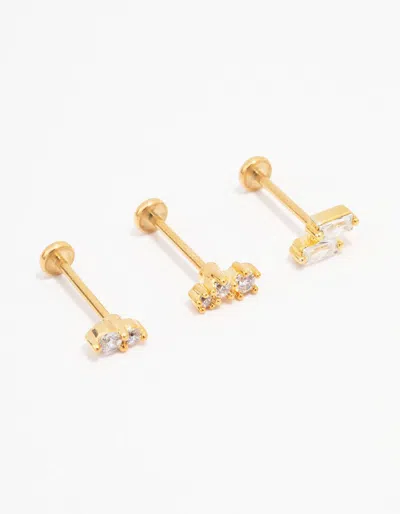 Lovisa Gold Plated Surgical Steel Double Baguette Flat Back 3-pack