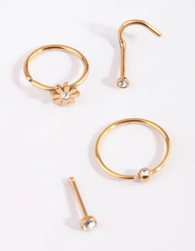 Lovisa Gold Plated Surgical Steel Flower And Diamante Nose Stud Pack
