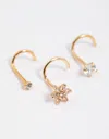 Lovisa Gold Plated Surgical Steel Flower Nose Stud 3-pack In Gold