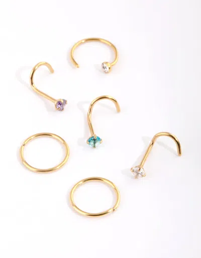 Lovisa Gold Plated Surgical Steel Pastel Diamante Nose Stud Pack