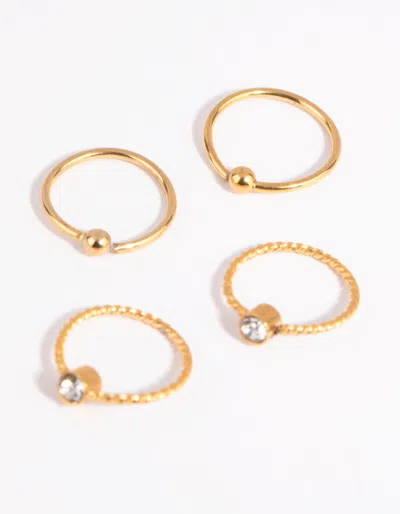 Lovisa Gold Plated Surgical Steel Textured Diamante Nose Ring Pack
