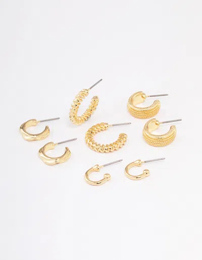 Lovisa Gold Plated Textured Chunky Hoop Earrings 4-pack