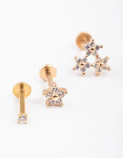 Lovisa Gold Plated Titanium Cubic Zirconia Floral Flatback 3-pack