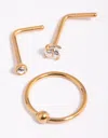 Lovisa Gold-plated Titanium Diamante Nose Stud Pack In Gold