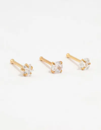 Lovisa Gold Plated Titanium Graduating Cubic Zirconia Nose Studs 3-pack