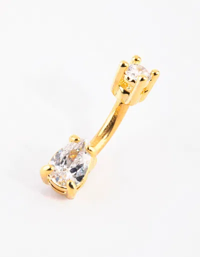 Lovisa Gold Plated Titanium Pear Diamante Small Belly Bar