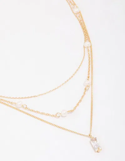 Lovisa Gold Plated Trio Pearl Baguette Layered Necklace