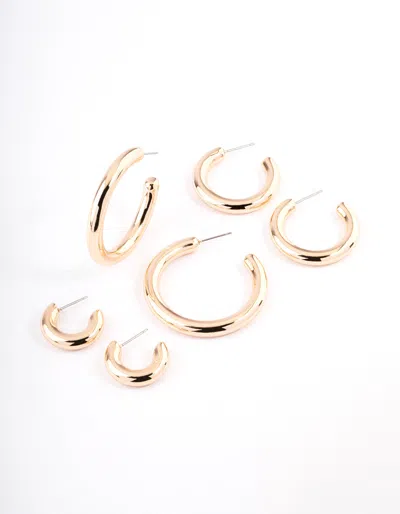 Lovisa Gold Puffy Mixed Hoop Earrings 3-pack