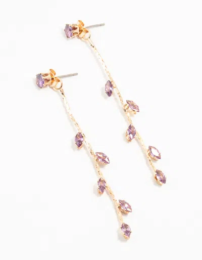 Lovisa Gold Purple Cubic Zirconia Petal Long Drop Earrings