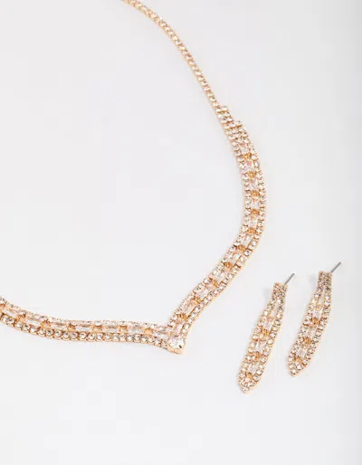 Lovisa Gold Rectangle Graduating Pendant Earrings & Necklace Set