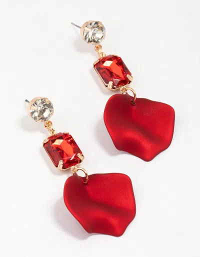 Lovisa Gold Rectangular Diamante Red Petal Drop Earrings
