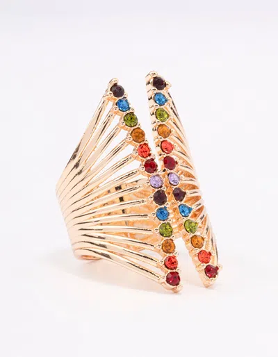 Lovisa Gold Ribbed Cage Cocktail Ring In Blue