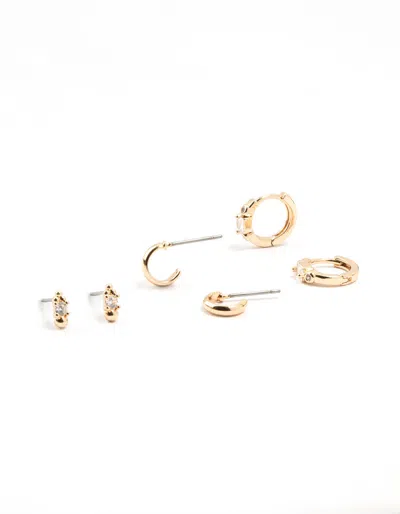 Lovisa Gold Round & Square Stone Earrings 3-pack