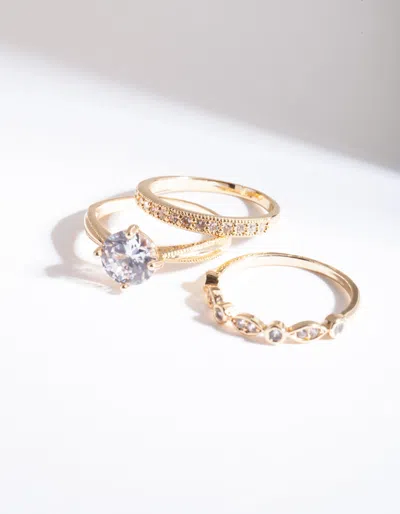 Lovisa Gold Round Cubic Zirconia Ring Stack In Silver