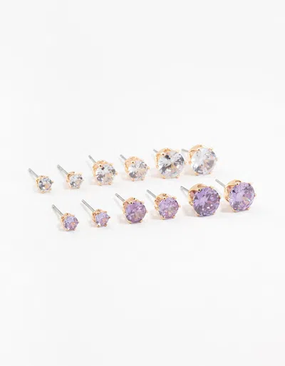 Lovisa Gold Round Silver & Purple Cubic Zirconia Stud Earrings 6-pack