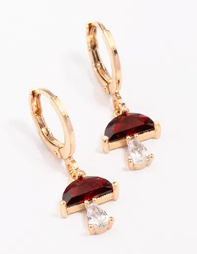 Lovisa Gold Ruby Mushroom Drop Huggie Hoop Earrings