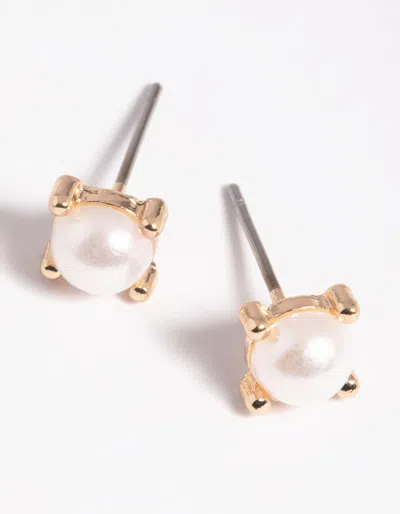 Lovisa Gold Square Pearl Stud Earrings In White