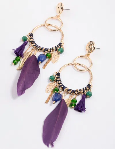 Lovisa Gold Stone Tassel Drop Earrings In Purple