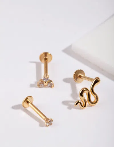 Lovisa Gold Surgical Steel Diamante Snake Flat Back Earring Pack