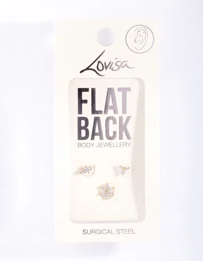 Lovisa Gold Surgical Steel Floral Flat Back 3 Pack
