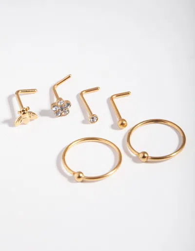 Lovisa Gold Surgical Steel Flower & Bee 6-pack Nose Stud