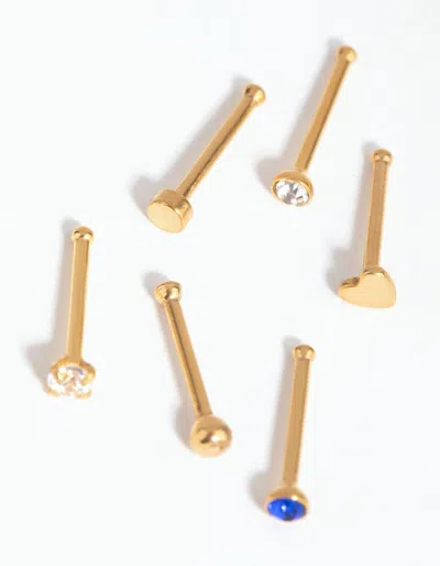 Lovisa Gold Surgical Steel Heart Diamante 6-pack Nose Studs