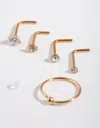 Lovisa Gold Surgical Steel Mixed Diamante 6-pack Nose Studs In Gold