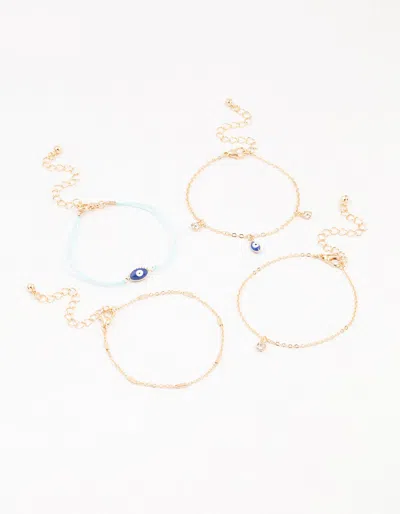 Lovisa Gold Tab Evil Eye Bracelets 4-pack In Blue