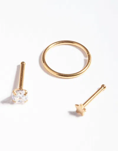 Lovisa Gold Textured Star Nose Ring 3 Pack