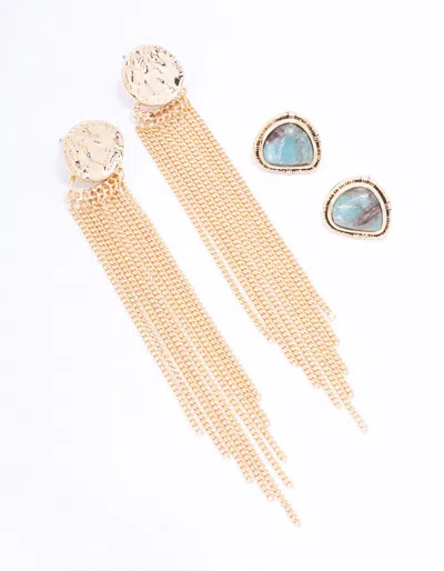 Lovisa Gold Textured Tassel Earring Pack In Blue