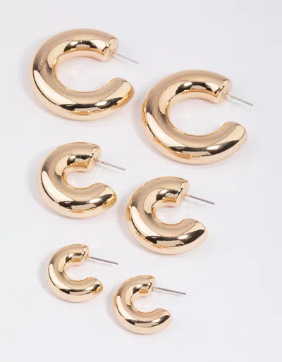 Lovisa Gold Thick Smooth Hoop Earrings 3-pack