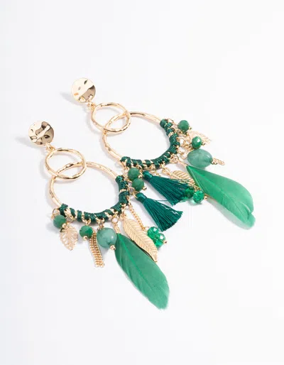 Lovisa Gold Thread Bead Green Feather Earrings