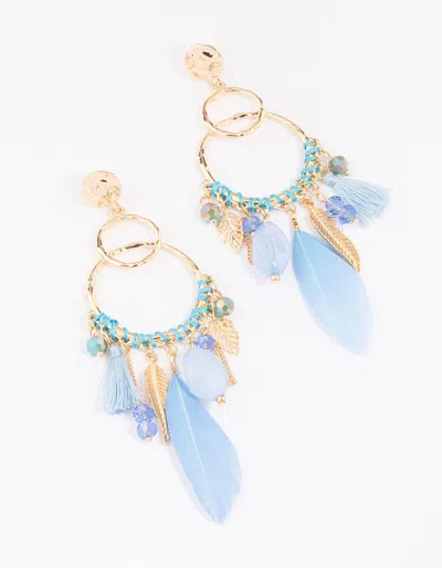 Lovisa Gold Thread Blue Feather Drop Earrings