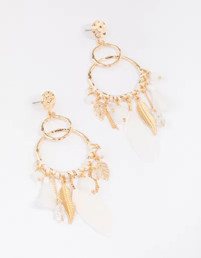 Lovisa Gold Thread Feather Beaded Drop Earrings In White