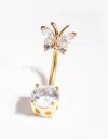 Lovisa Gold Titanium Cubic Zirconia Butterfly Belly Bar