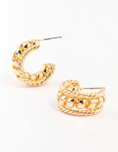 Lovisa Gold Twisted Rope & Ball Hoop Earrings