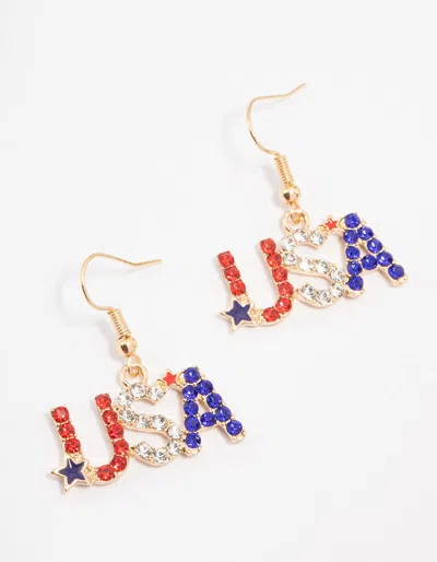 Lovisa Gold Usa Diamante Flag Drop Earrings In Transparent
