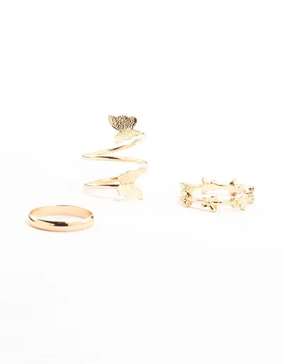 Lovisa Gold Wrapped & Butterfly Rings 3-pack