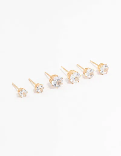 Lovisa Graduating Diamante Gold Stud Earrings 3-pack